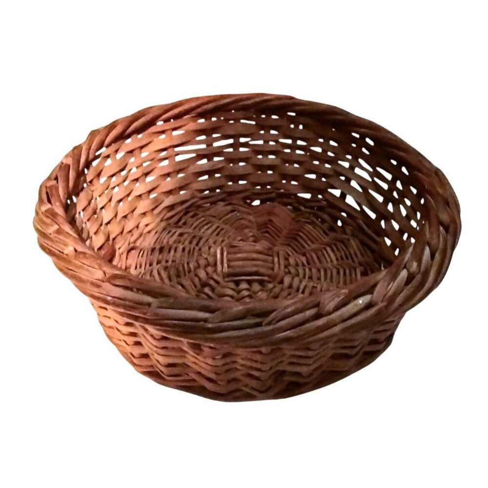 Handwoven Round Wicker Basket Rustic Brown Decor Or Storage 10 inch Farmhouse